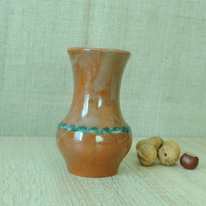 Rustic Ukrainian vase made of slipware ceramics by  Masters of Ukraine, True antique from collection of USSR majolica art-1980