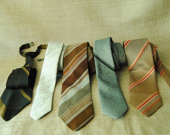 Original 1970s-80s Hipster Cool Geometric Stripe/Diamond Design Silk and Polyester Ties for Men