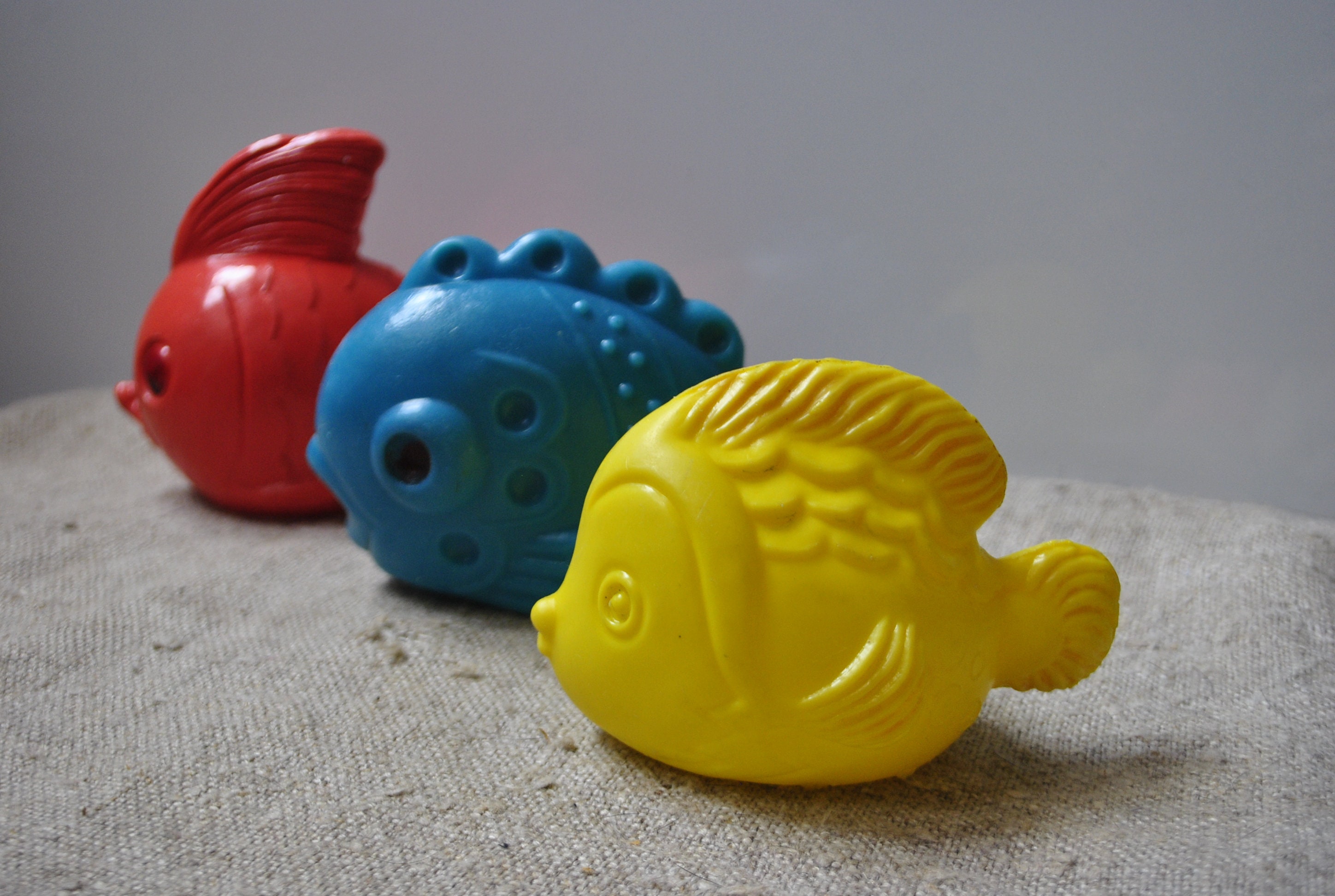 1960 Blue and Yellow Small Plastic Fish, Plastic Children's Toys Made in  the USSR 