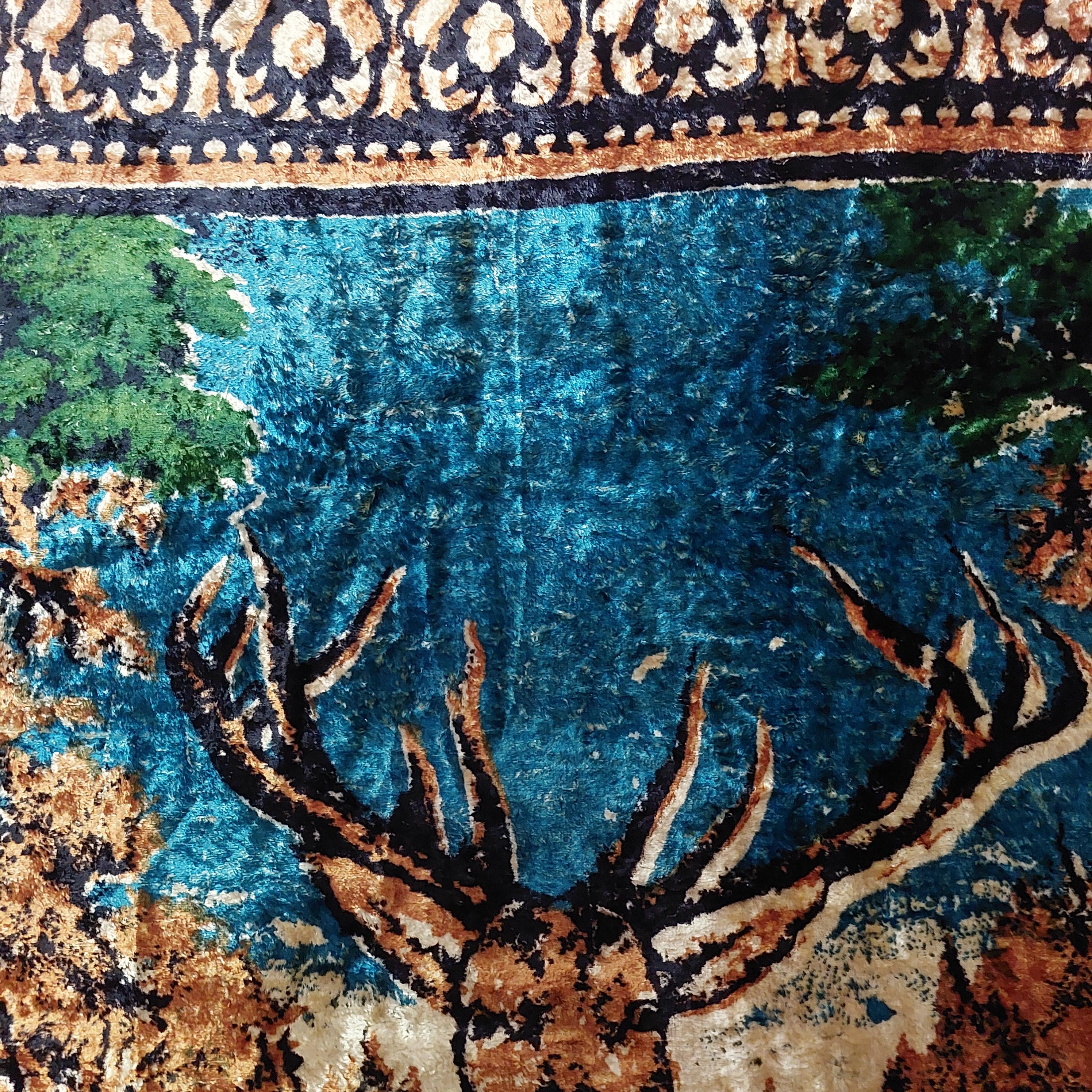 Vintage Velour Deer Tapestry – 1980s Soviet Wildlife Wall Hanging