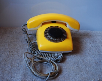 1991 Yellow Rotary Dial Telephone,  Old Dial Phone, Phone Soviet era