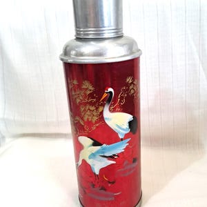 Vintage Weißstorch Thermoskanne: 1960er Jahre Aluminium Flasche, Mid-Century Picknick Dekoration