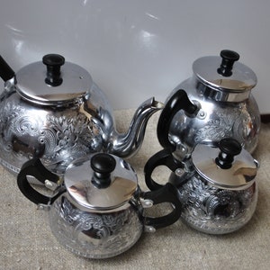 Vintage Silver Metal Tea Set: 1970s USSR Metalware