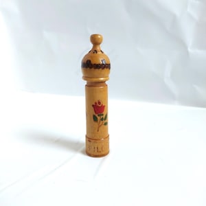 Vintage 1980s Bulgarian Wooden Perfume Bottle – Handmade Rose Oil Souvenir, Mini Ethnic Container