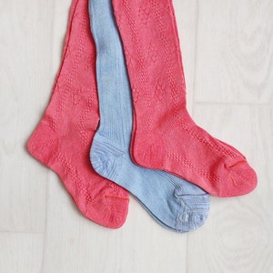 Unused socks, natural blue and pink children&#39;s retro style socks Made in 1980.