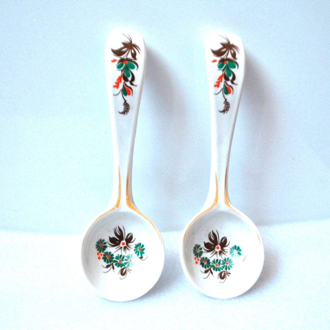 Porzellan Löffel Ablage mit Zartem Blumen Muster - 1990 Kitchen Decor