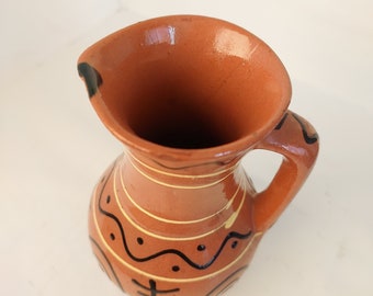 Vintage Ukrainian Rustic Clay Milk or Wine Jug - 1960s Handmade