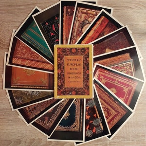 1977 - Conjunto completo de 16 cartões fotográficos soviéticos para encadernação de livros da Europa Ocidental, séculos XIV a XX