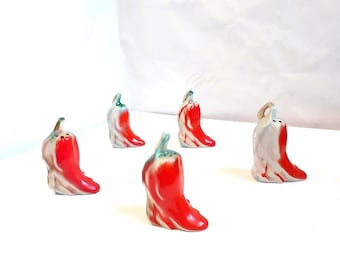 Vintage USSR Porcelain Chili Pepper Salt & Pepper Shakers - Hand-Painted Kitchenware