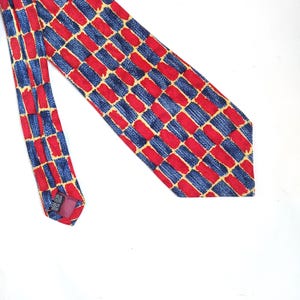 Red and Blue Silk Tie – Designer Necktie with Yellow Accents 60&quot; x 3.7&quot; for Men