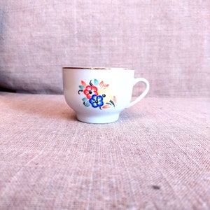 Ukrainian porcelain cup of the Dovbysh porcelain factory with hand-painted flowers - Ukrainian retro kitchen decor from the 1970s