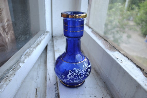 Pretty Hand-painted Glass Shisha Hookah Reservoir or Blue Vase