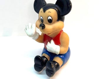 Mickey Mouse Style Rubber Doll, Vintage 1990s Cartoon Figure, Collectible Toy
