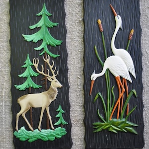 Home wall decor decorative pano -  decorative panorama deer in the forest and heron in a swamp