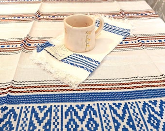 Juego de manteles de lino vintage, bordados en azul ucraniano, 12 servilletas