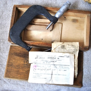 Vintage Mikrometer MK-75-100 mm mit Koffer, UdSSR-Ingenieurswerkzeug
