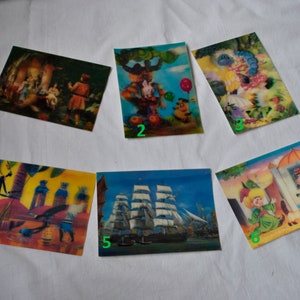 Set mit 6 Märchen Holografischen Postkarten 3D Effekt 1970er Jahre, Sammlerkarte 3 Dimension Effekt Einzigartige Vintage Postkarte 1970-80er Jahre