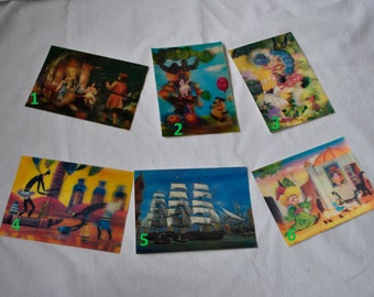 Set von 6 Märchen Holographische Postkarten 3D Effekt 1970er Jahre, Sammler Karte 3 Dimension Effekt Einzigartige Vintage Postkarte 1970-80er Jahre