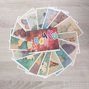 Set of 16 butterfly postcards with a description of each, 1981