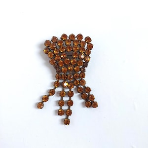 Vintage Czech Amber Crystal Brooch: Ornate 1960s-70s Jewelry