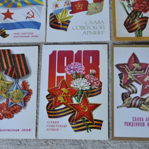 1970 - cartões postais de propaganda, conjunto de 6 cartões postais da Glória do Exército Soviético, cartões de campanha, cartões do Dia da Revolução de Outubro, 1974-84s