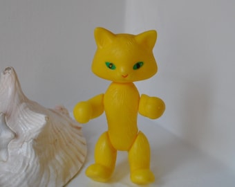 Vintage USSR Plastic Cat Toy: Yellow Farmhouse Decor