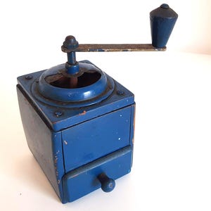 1950s Blue Wooden Coffee Grinder: German Kitchen Decor, Restoration Project