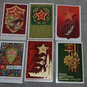 Vintage Postkarten, Set von 6 Postkarten, Postkarten Glory der Roten Armee, Wahlkampfkarten, Oktoberrevolutionstagkarten, 1970-84
