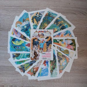 Vintage 1975 cards - The Humpbacked Horse Fairy Tale Illustrations by N. Stroganova & M. Alekseev, Set of 16