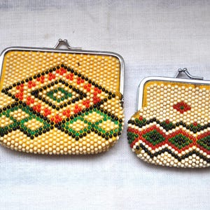 Two Small Wallets with Beads, kiss lock purse, made in USSR 1970