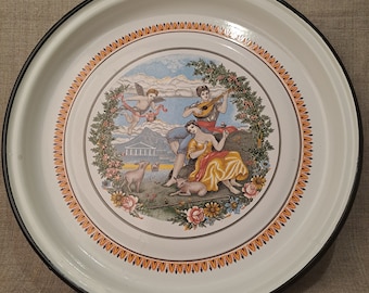 Bandeja vintage de frutas esmaltada en blanco: plato grande de los años 50 para servir, ideal para picnics y glampings de la URSS.