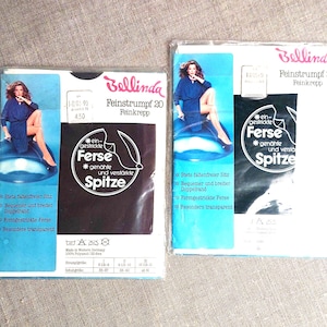 2 Pairs of Vintage West Germany Black Sheer Nylon Stockings &quot;Feinstrumpf 20 Feinkrepp&quot; in original packaging, size 8 1/2 (9 1/2), 1980s