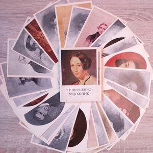 SchewtschenkoT.G. Künstler."Portraits"-Set mit 32 Postkarten des Ukrainischen Dichters, Künstlers Taras Shevchenko, 1980er Jahre