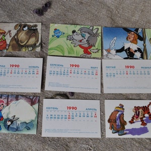 12 calendários de bolso da década de 1990, Ilustrações de heróis de desenhos animados soviéticos