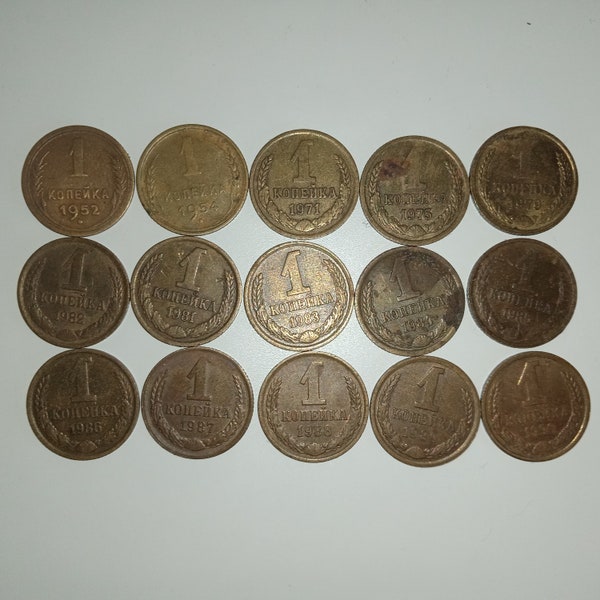 1950 1990s set of 50 soviet coins 1 kopecks,  collectibles money and Lovers Numezmatiki old coins world