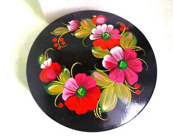 Handmade Ukrainian Folk Art Casket - Petrykivka Painting - Vintage USSR 1970s Box
