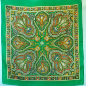 1990 - cotton Shawl for girl and woman, Floral pattern Yellow- green with Flowers, folk ukrainian shawl