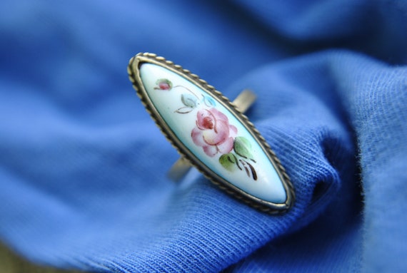 Vintage Turquoise Blue Enamel Ring/ flower ring/ Rare USSR | Etsy