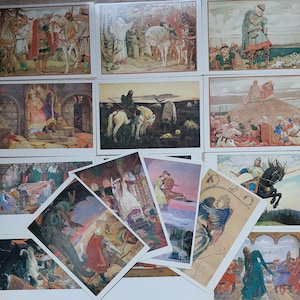 Colección de postales La canción del sabio Oleg Byliny y cuentos de hadas 16 postales ilustradas de V. Vasnetsov 1988