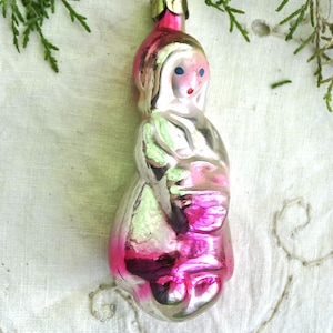 Vintage 1960s Glass Christmas Ornament: Little Red Riding Hood Girl