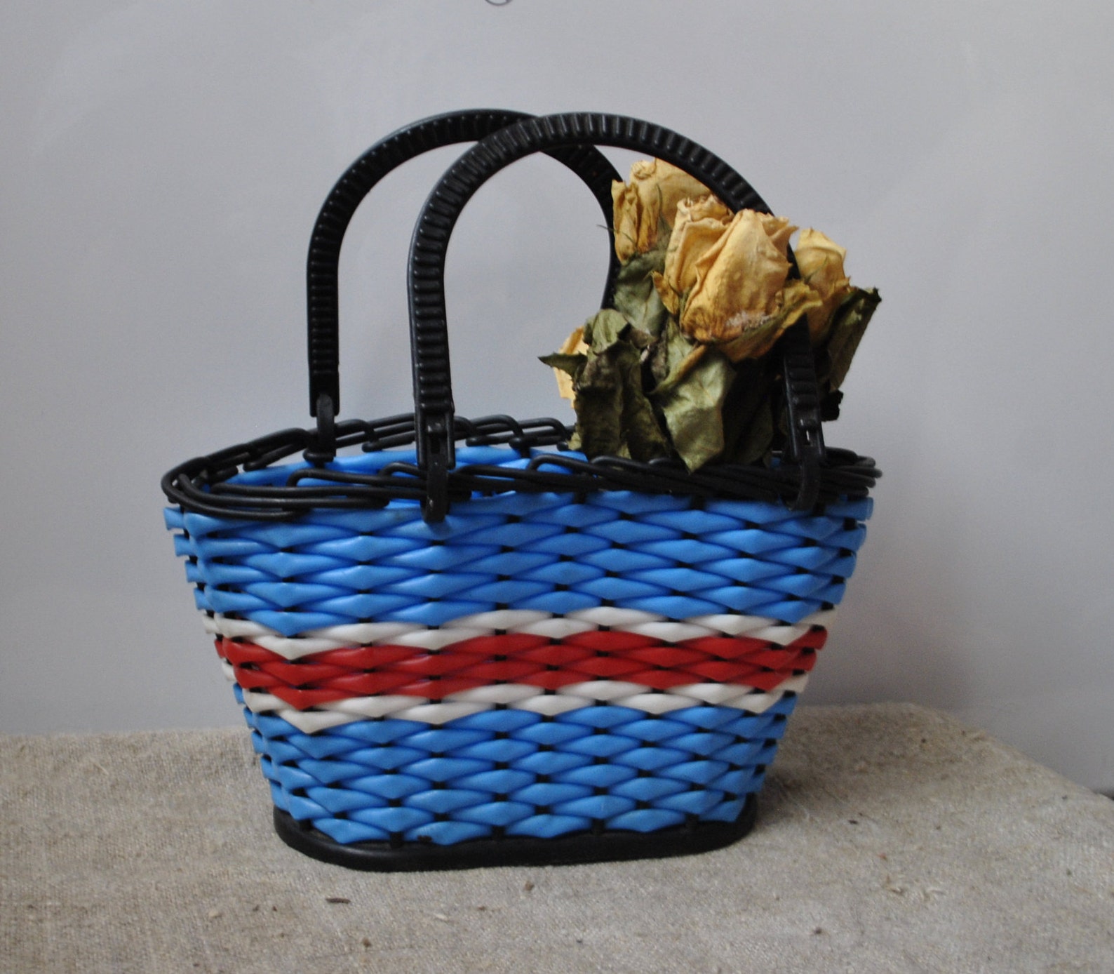 1960 Soviet Plastic Wicker Basket Big Shopping Blue Red Etsy UK
