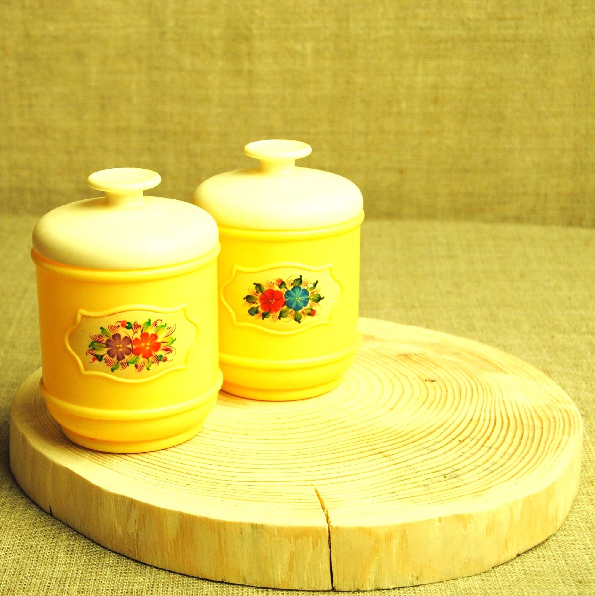Vintage Yellow Plastic Canister Set: 1960s Retro Kitchen Decor - Etsy