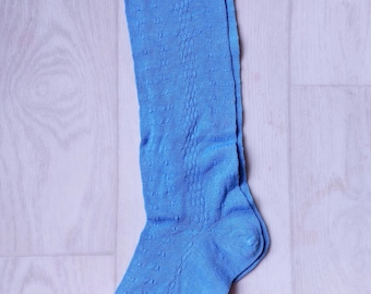 Ukrainian Soviet-Era Children's Blue Cotton Long Socks, Original 1970 Label, Size 20