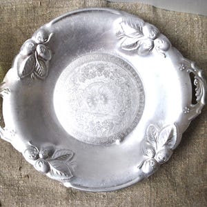 1970 Aluminum Tray Floral Round holder for candles, holder for jewelry kitchen decoration made in USSR