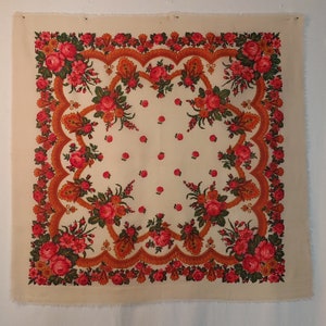 Wollen sjaal voor meisjes en vrouwen - bloemmotief - volkse Pavlovo-Posad-sjaal - 1970