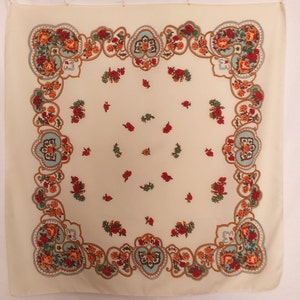1970 - light beige Ukrainian scarf, with small bright flowers