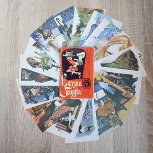 Wilhelm Hauff sprookjes ansichtkaarten set, 16 vintage geïllustreerde kaarten, dwergneus, kalief ooievaar, koud hart, 1973