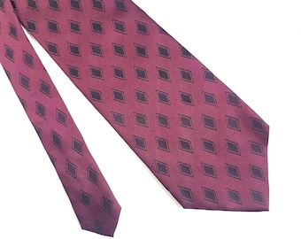 Vintage burgundy silk tie, handmade geometric men’s necktie, 9 cm wide, 150 cm long