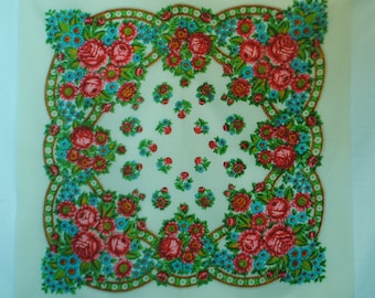 1970 - Wollen sjaal voor meisje en vrouw, Oekraïense folkloristische sjaal met bloemenpatroon