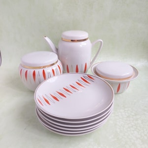 Borisov Porcelain Coffee Set: USSR 1960s Tea Service with Gilding